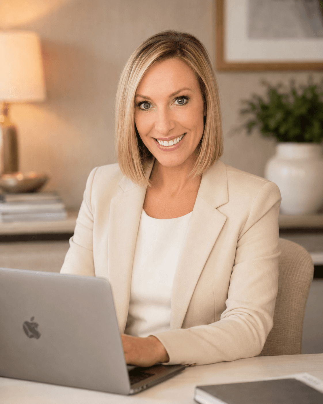 Christie James working at a laptop